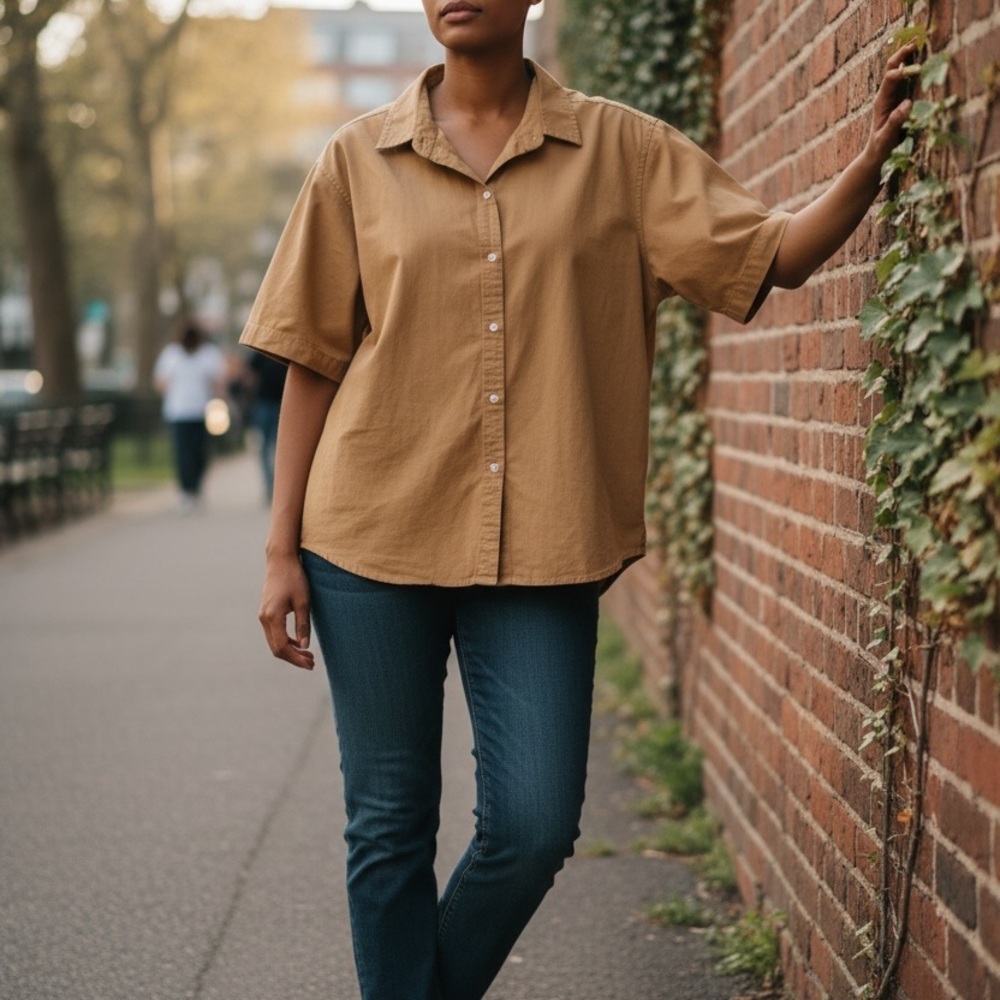 One Mile‎ Oversized Button Down Top 8 Tan